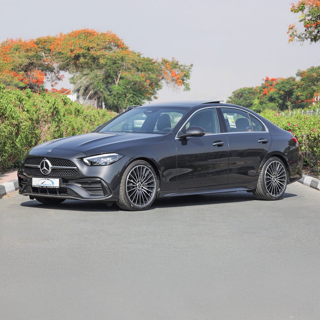 2025 Mercedes Benz C200 AMG Premium Graphite Grey Tan Interior Piano Dashboard