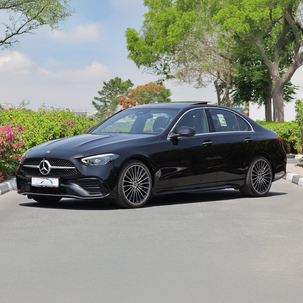 2025 Mercedes Benz C200 AMG Premium Plus Obsidian Black Tan Interior Piano Dashboard