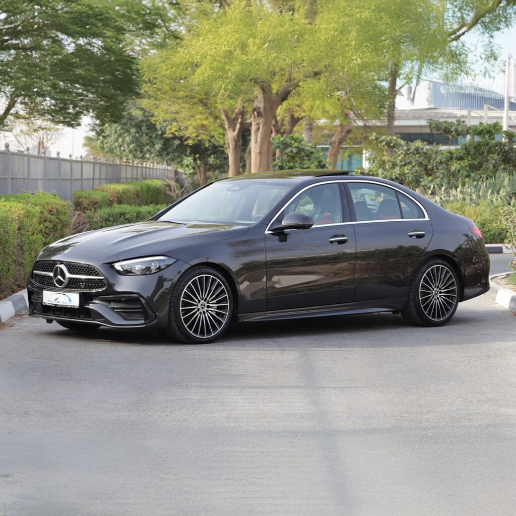2025 Mercedes Benz C200 AMG Premium Plus Graphite Gray Red Interior Wood Dashboard